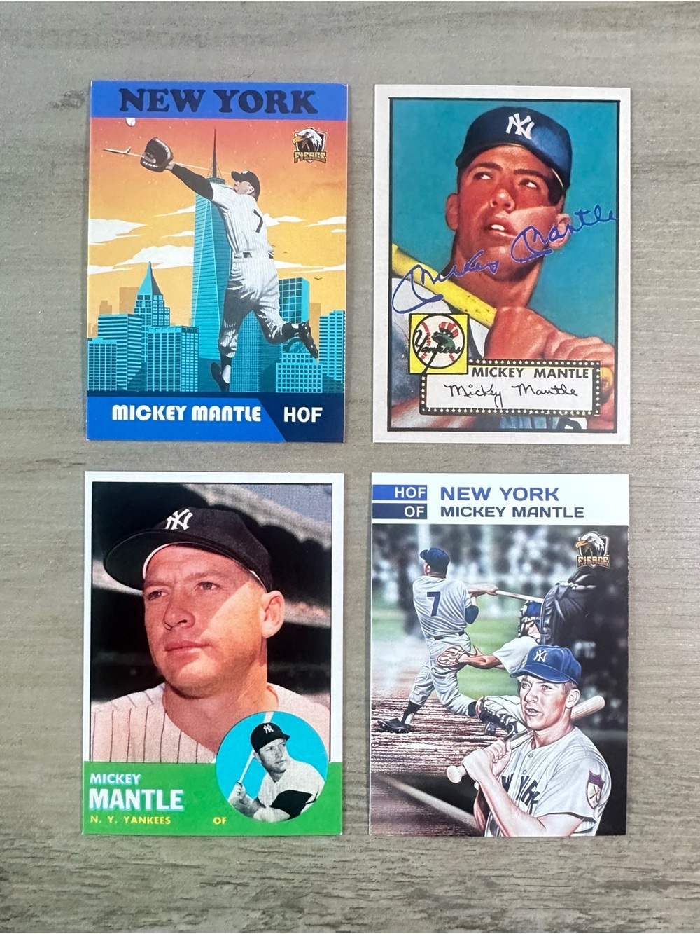 Mickey Mantle Signed Rookie Lot of (4) Novelty Cards. New York Yankees.